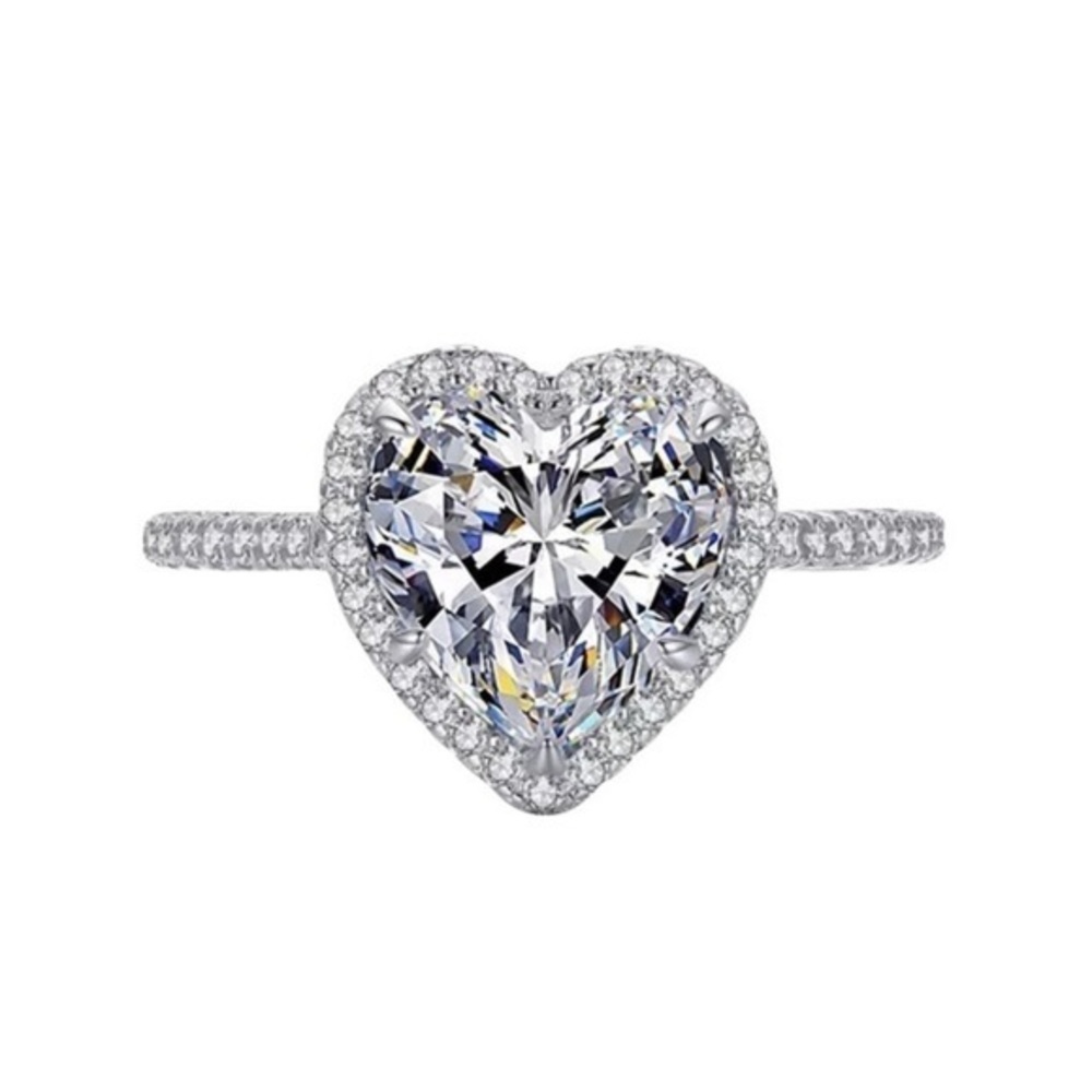 925 Sterling Silver Romantic Sparkling Clear Cubic Zirconia Heart Ring